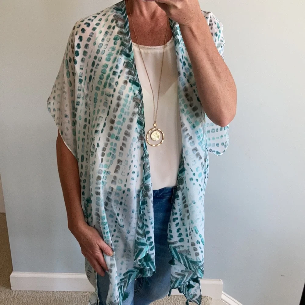 Teal Green Print Boho Kimono - Picture 7 of 7